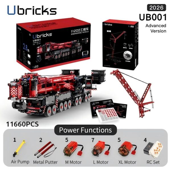Ubricks UB001-1 E1001-1 Technical Red Liebherr LTM 11200 With Motor