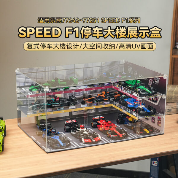 Acrylic display case, compatible with Lego 77242-77251 racing cars garage model, dust-proof, transparent HD background display case for Lego racing cars (box only, model not included)