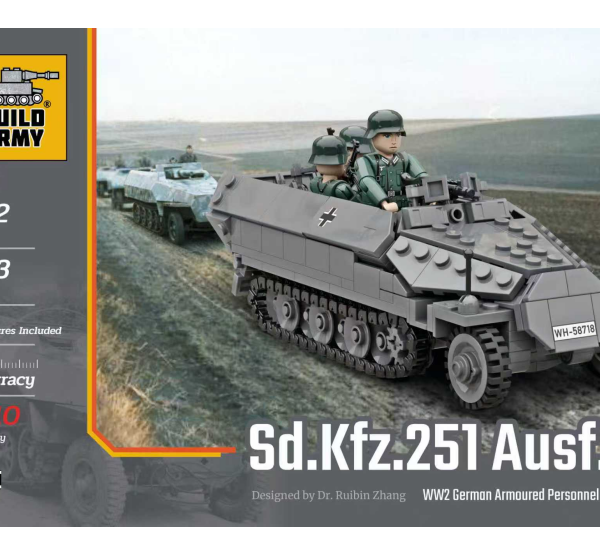 Build the BA0251 Sd. Kfz. 251 Ausf.D army model (Lego-compatible building block model)